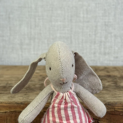 Maileg Micro Bunny Baby - Retired Baby Maileg Rabbit In Red Stripe Frilly Romper