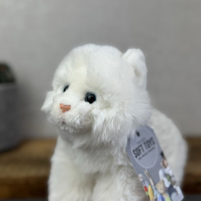 Animal Alley Realistic White Fluffy Cat - Fluffy Beanie Mini Cat Soft Toy 8"