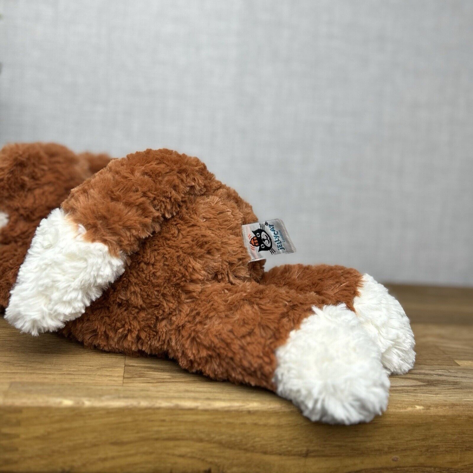 Jellycat Tumblie Fox - Laying Curly Fur Fox Plush Beanie - Lying Fox Medium 12"