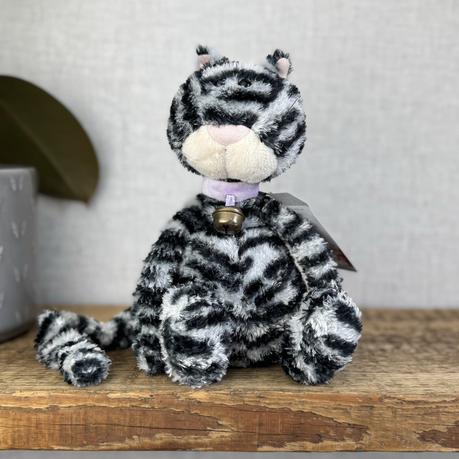 Jellycat Miaow Bella Expresso Cat - Grey/Black Striped Cat Collar With Bell 12"
