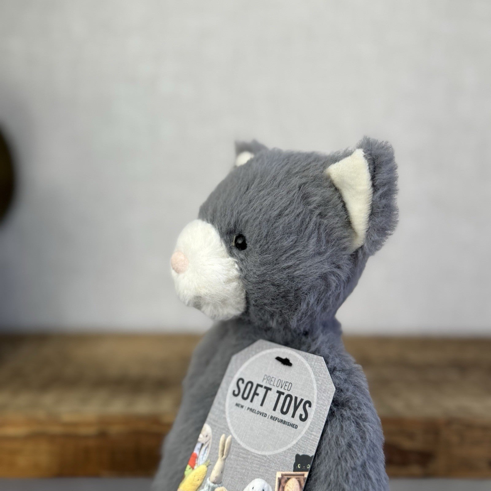 Jellycat Sweetie Kitten - Small Fluffy Light Grey Beanie Kitten White Face (#2)