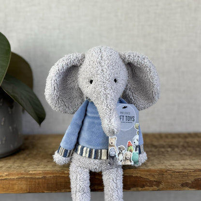 Jellycat Lingley Elephant - Texture Grey Elephant Blue Jumper Retired Beanie 11”