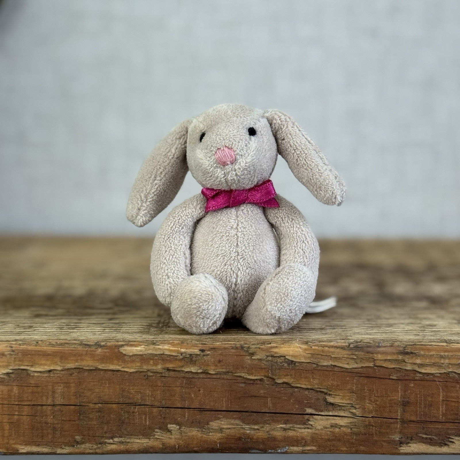 Jellycat Tiny Beige Bunny Pink Bow - Miniature Vintage Beige Bunny Rabbit 3.5"