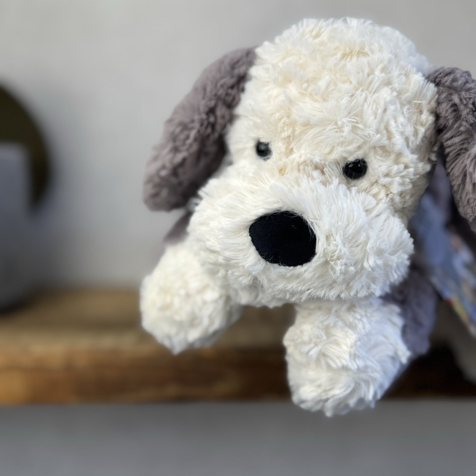 Jellycat Tumblie Sheepdog Grey & White Laying Puppy Dog Soft Toy Plush 14” (#3)