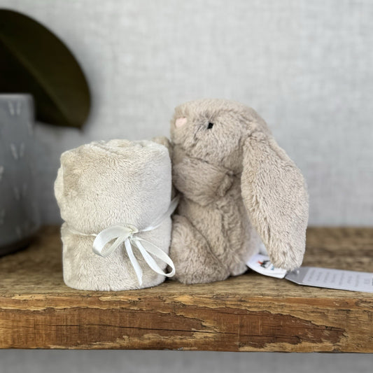 Jellycat Beige Bunny Soother - Brown/Grey Rabbit Comfort Blanket Baby NWOT 