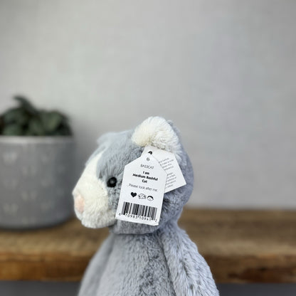 Jellycat Medium Bashful Cat - Grey/White Medium Kitten Plush - With Tags