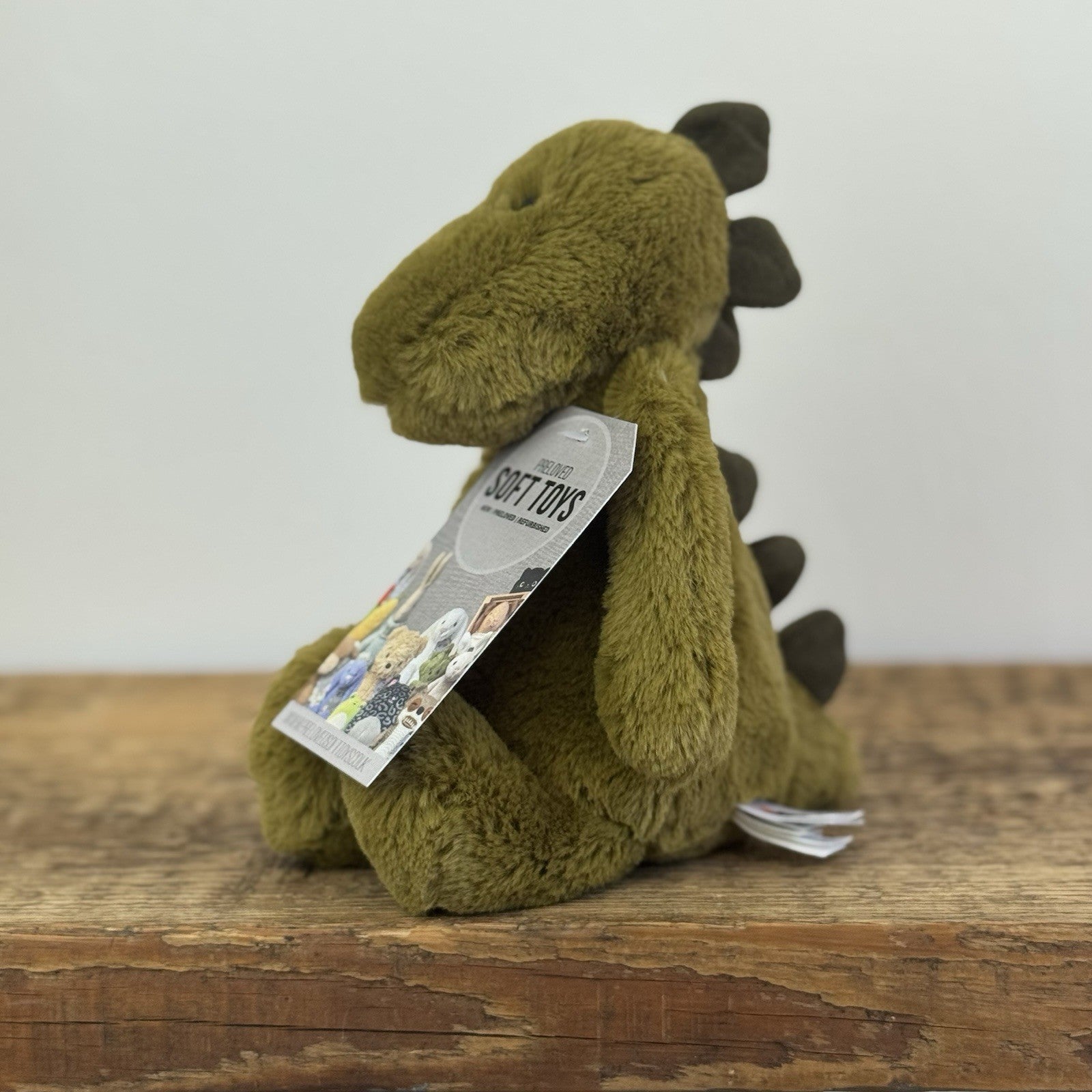 Jellycat Small Bashful Green Dino - Green Olive Beanie Dinosaur Soft Toy 8”