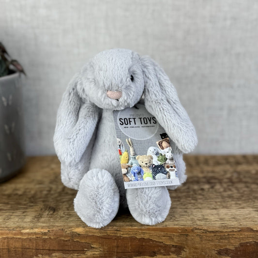 Jellycat Small Bashful Bunny Grey - Small Bunny White Tail Beanie NWOT 8”