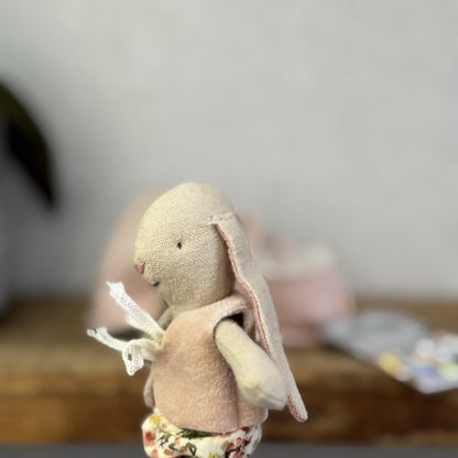Maileg Baby Rabbit Bunny With Fluffy Pink Carrycot - Retired Rare Pristine Mini
