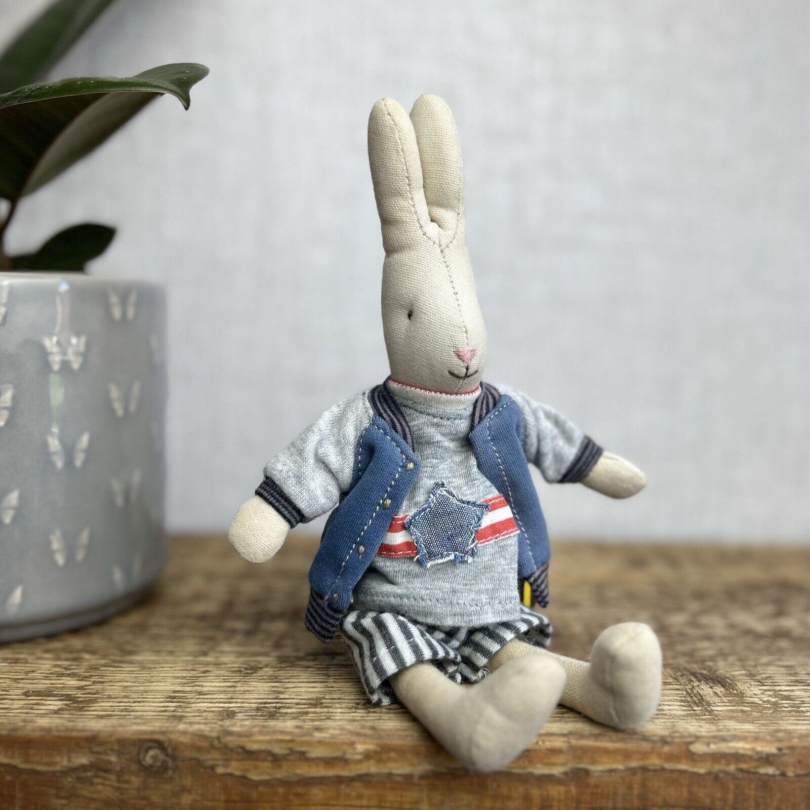 Maileg Mini Rabbit Boy With Clothing - Retired Rabbit Boy Collectible - Star Top