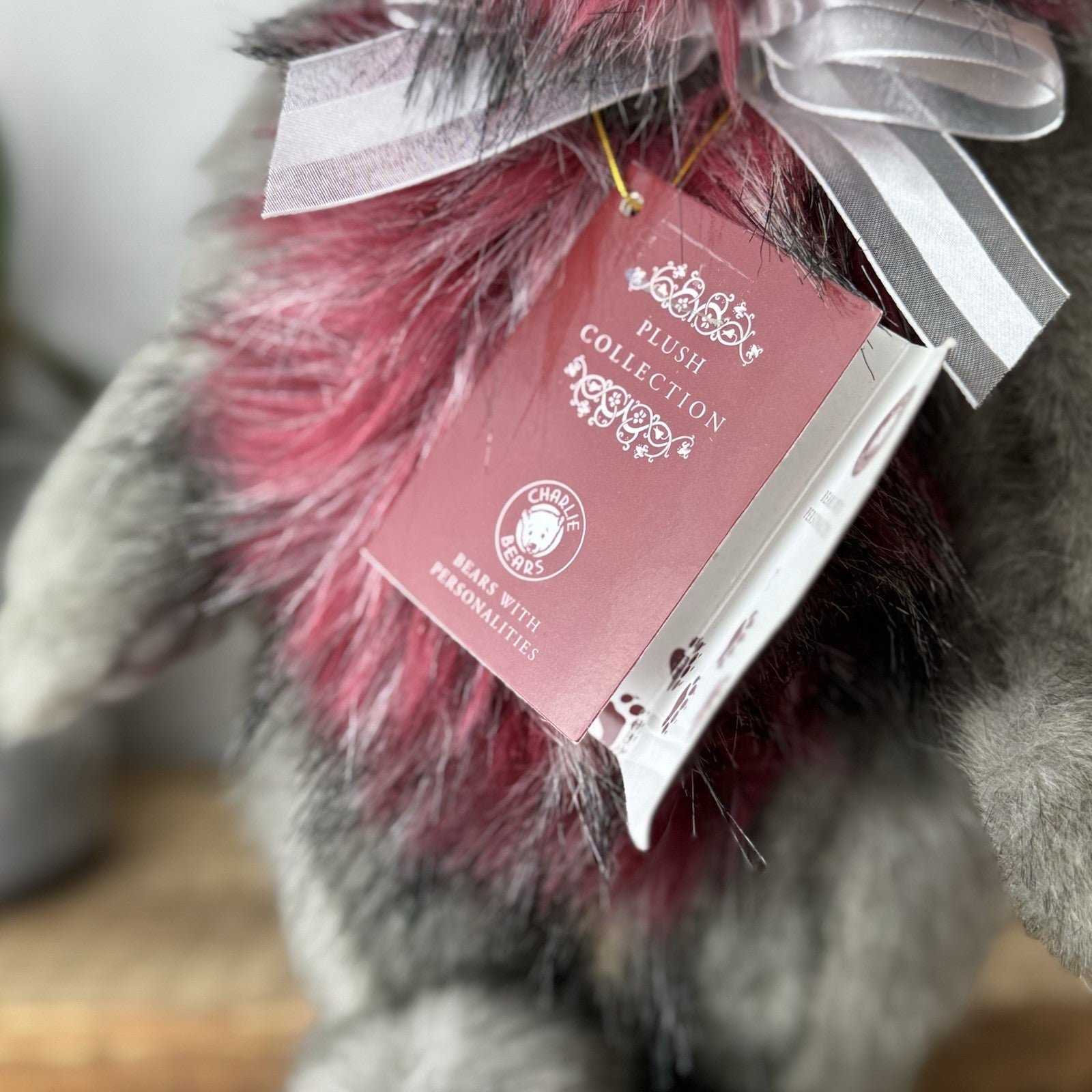 Charlie Bear Grover Teddy Bear - Grey/red Bear New Tags Isabelle Lee 32cm