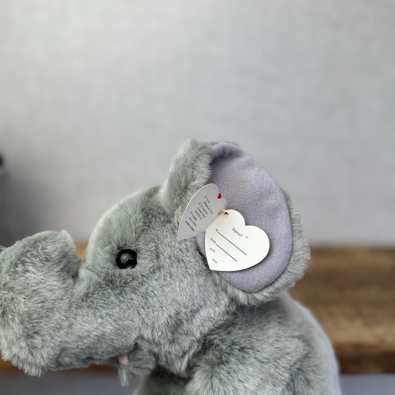 TY Classic Beanie Buddies Spout - Grey Beanbag Plush Elephant Grey 1997