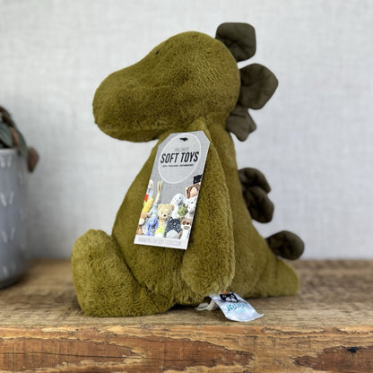 Jellycat Medium Bashful Dino - Medium Bashful Green Dinosaur Soft Toy 12"