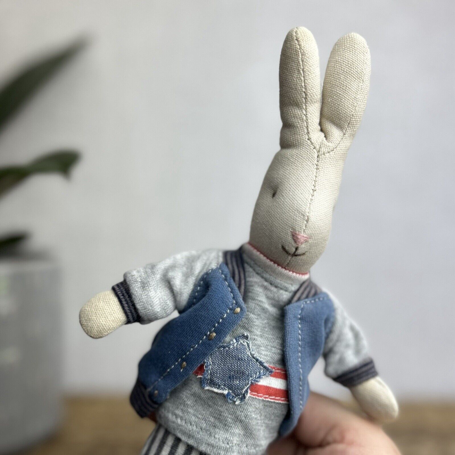 Maileg Mini Rabbit Boy With Clothing - Retired Rabbit Boy Collectible - Star Top