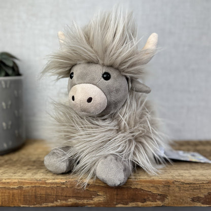 Jellycat Gamboldown Cow Grey/beige Fluffy Beanie Cow Small Retired 8”