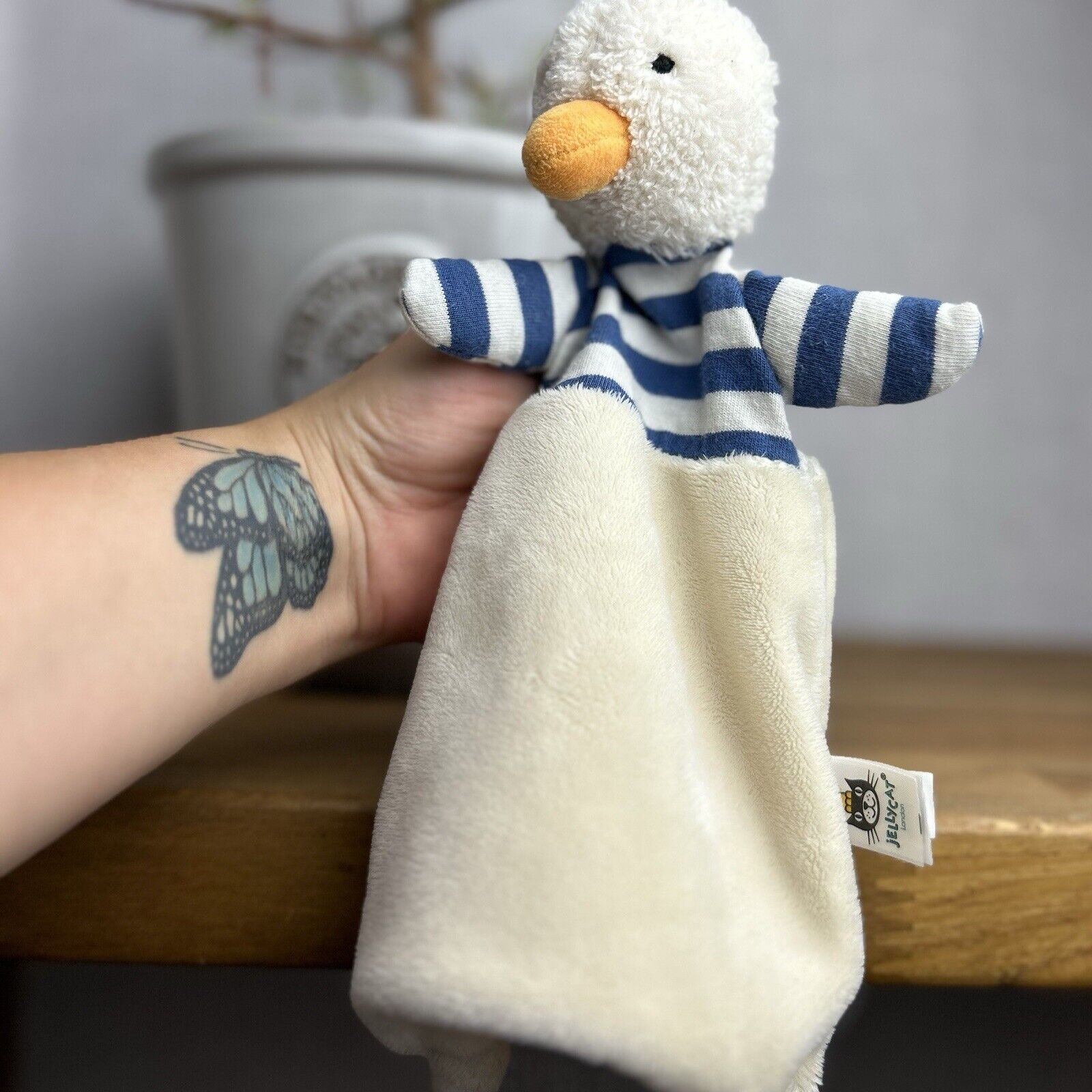 Jellycat Bredita Duck Soother - Duck Soother Cream Navy Striped - Comforter