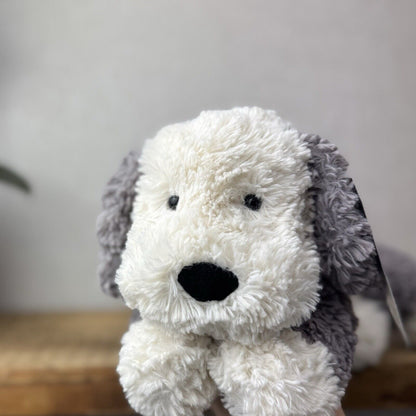 Jellycat Tumblie Sheepdog Grey & White Puppy Dog Soft Toy Plush - Laying Dog 12"