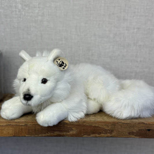 WWF Arctic Fox White Fox Laying Bon Ton Toys - Rare Collectible Plush Fox 11"