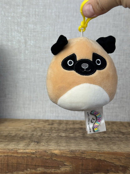 Squishmallow Keyring Clip Bagcharm - Prince Pug Clip Pug Squish Soft Toy 4"
