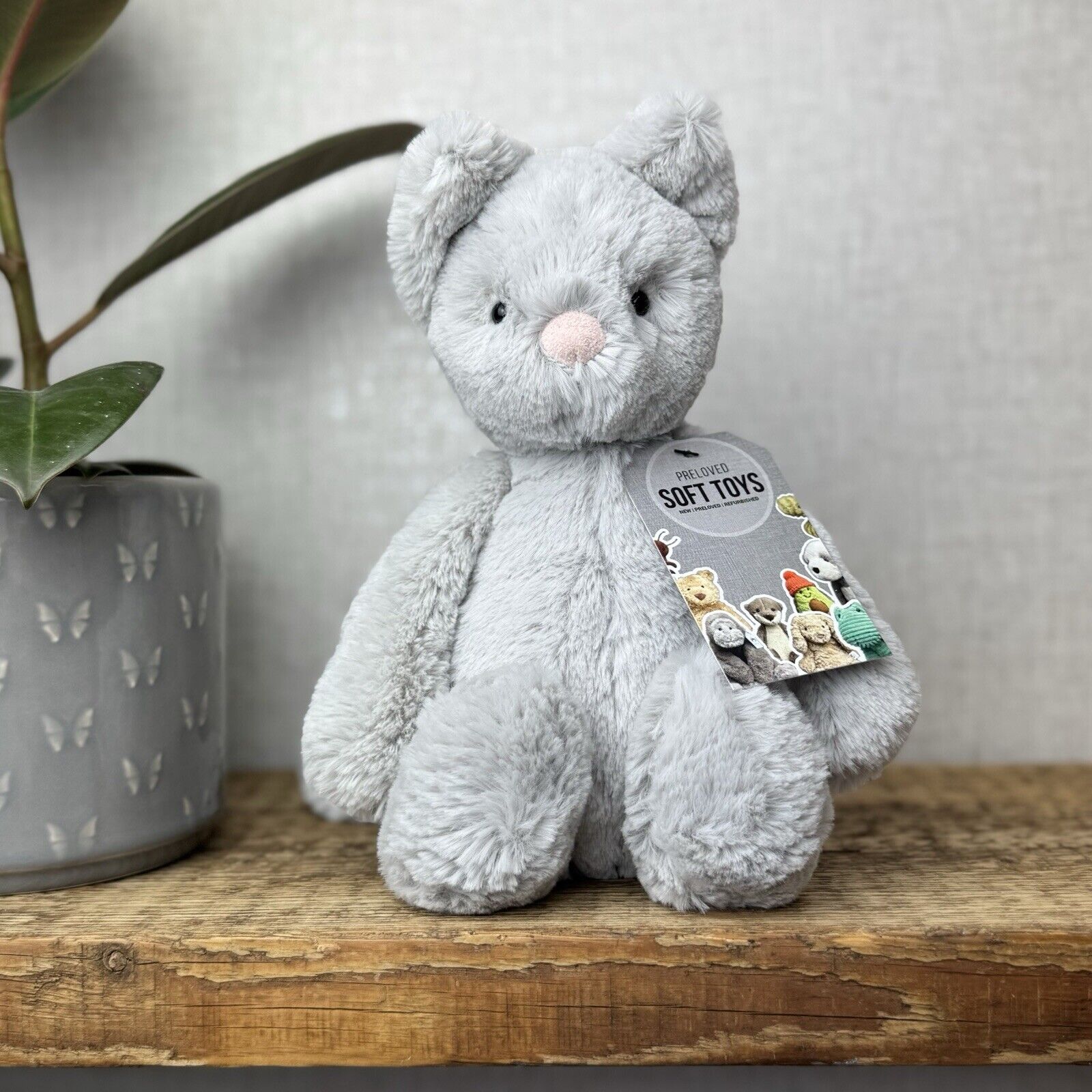 Jellycat Medium Bashful Grey Cat Kitten - All Grey Cat Beanie Plush Retired 12”