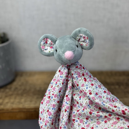 JoJo Maman Bebe Grey Mouse Comforter - Pink/Grey Mouse Comfort Tag Blanket NWOT 