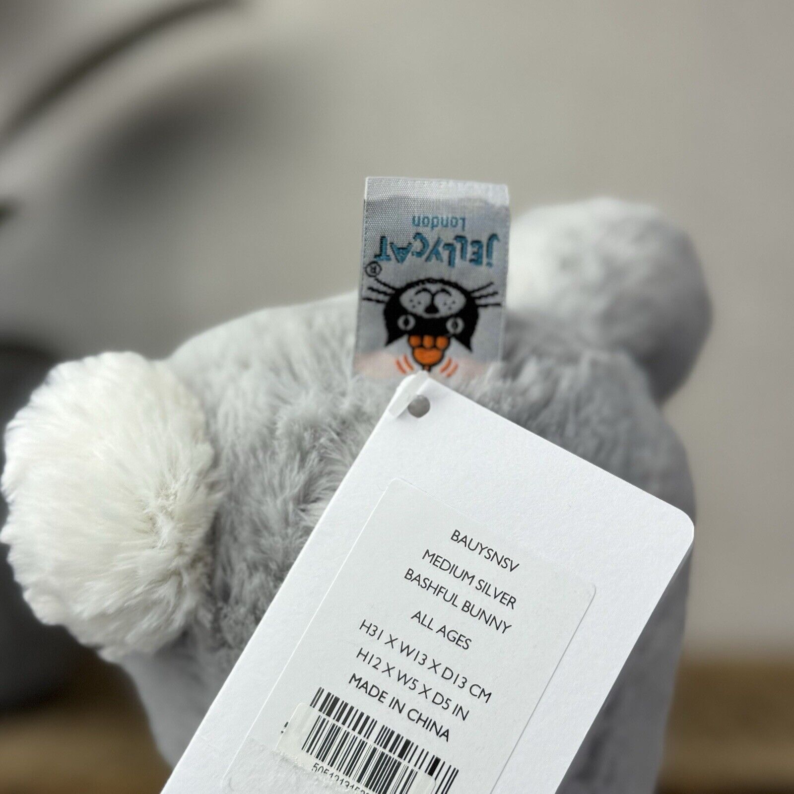 Jellycat Bashful Grey Bunny Medium - White Company Exclusive - New With Tags 12”