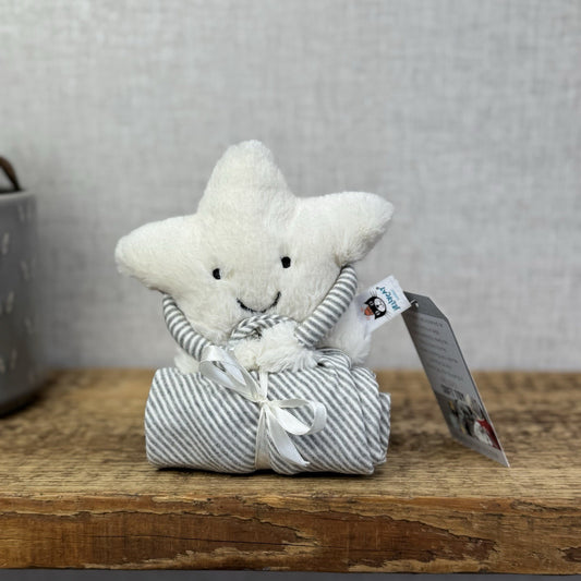 Jellycat Little Star Soother - White Star - Grey Striped Neutral Comforter (#2)