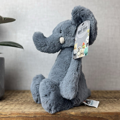 Jellycat Medium Bashful Dusky Blue/grey Elephant - Dark Grey With Tusks 12”