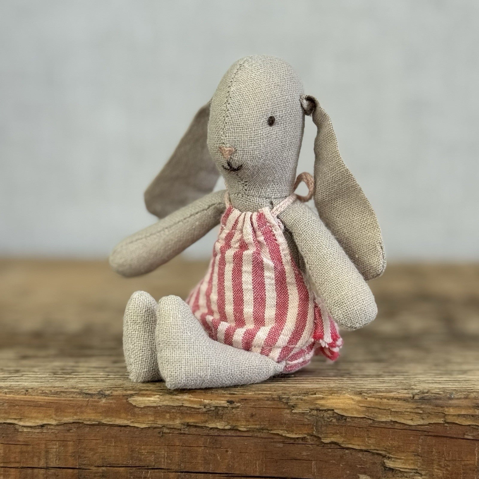 Maileg Micro Bunny Baby - Retired Baby Maileg Rabbit In Red Stripe Frilly Romper