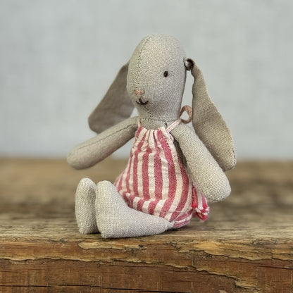 Maileg Micro Bunny Baby - Retired Baby Maileg Rabbit In Red Stripe Frilly Romper