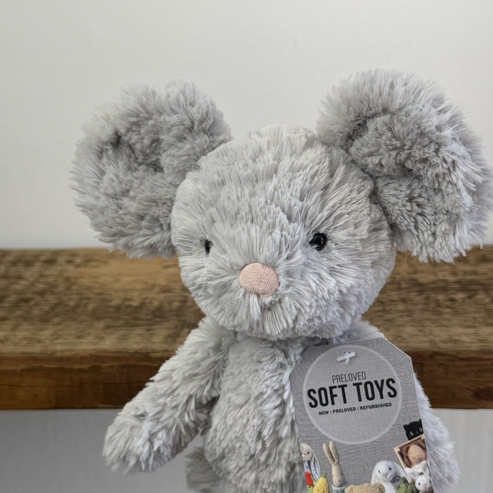 Jellycat Iggle Sguiggle Mouse - Small Grey Textured Mouse Soft Toy Retired 9”