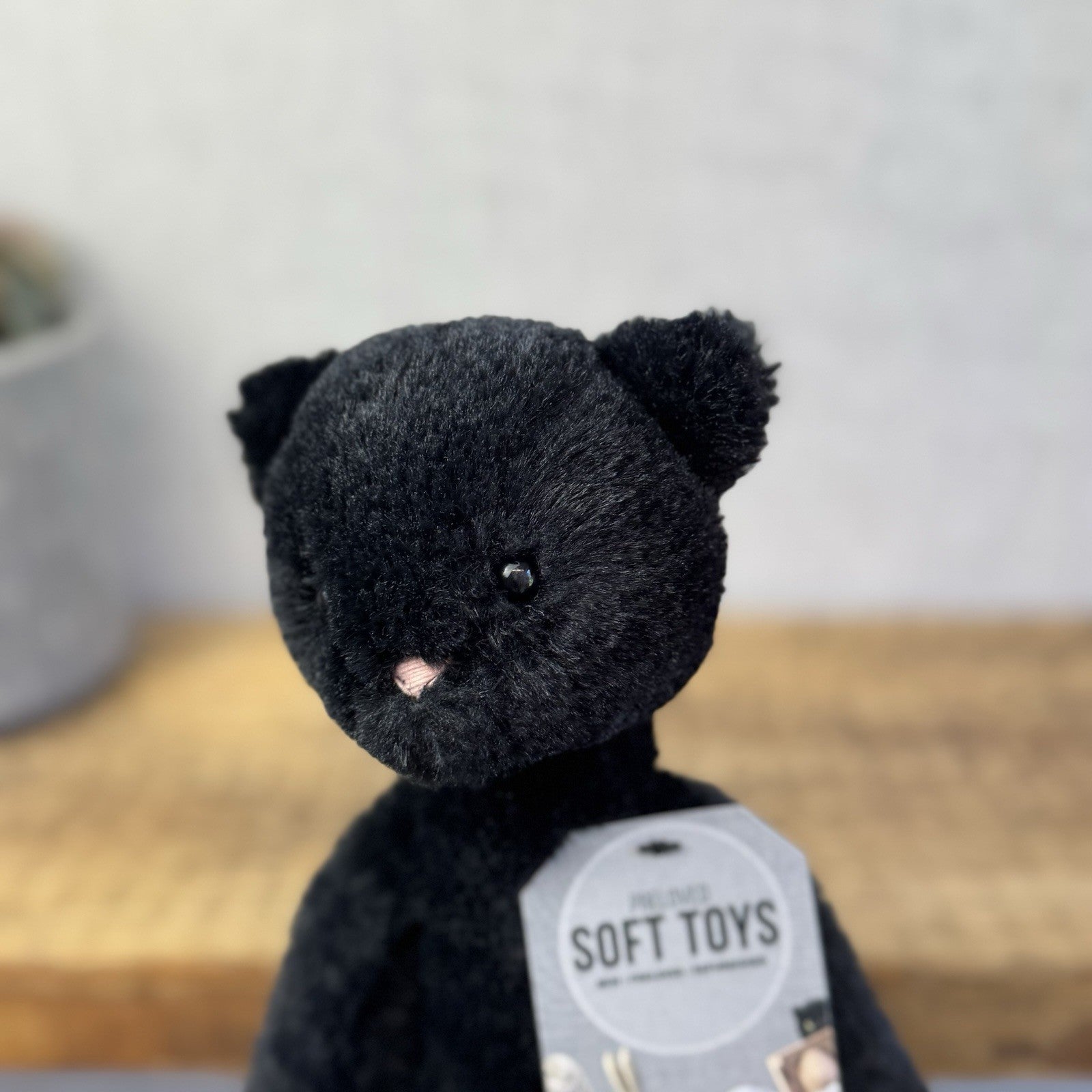 Jellycat Pitterpat Black Cat - Long Leg Kitten All Black - White Tail Tip 15"