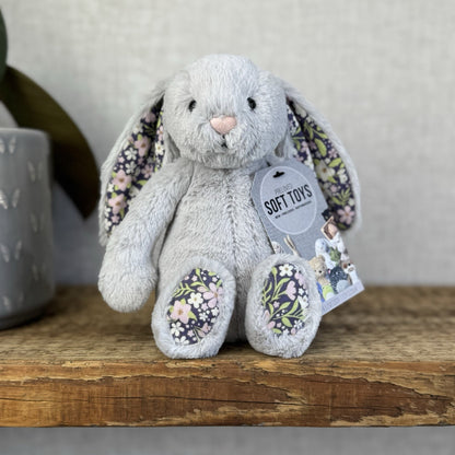 Jellycat Small Silver Blossom Bloom - Silver Bunny Floral Ears & Feet Small 8”
