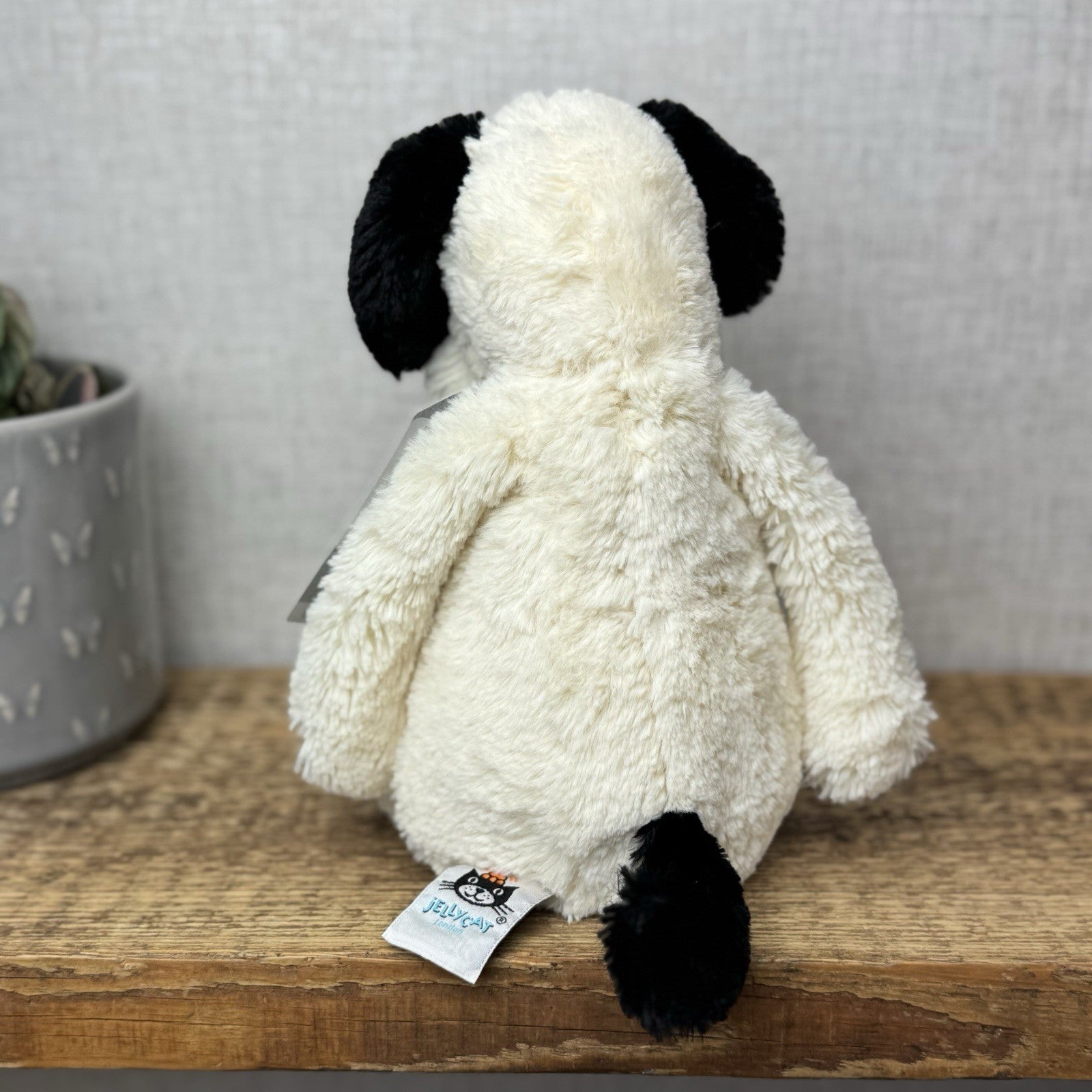 Jellycat Bashful Black & Cream Puppy Dog - Medium Beanie Dog Retired Plush 12”