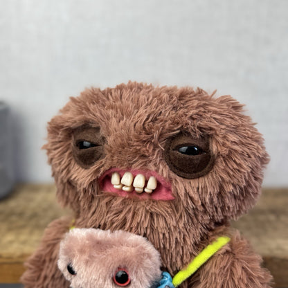 Fuggler Double Trouble - Squidge & Baby Brown Fluffy Funny Ugly Monster Rare