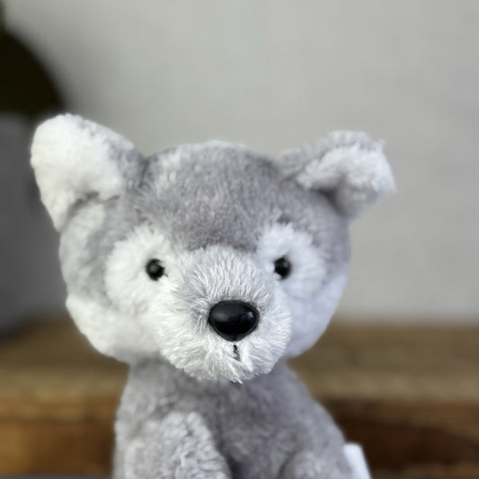 Pipping Husky Wolf Storm - Small Beanbag Grey Wolf Plush Toy Pocket Pal 7”