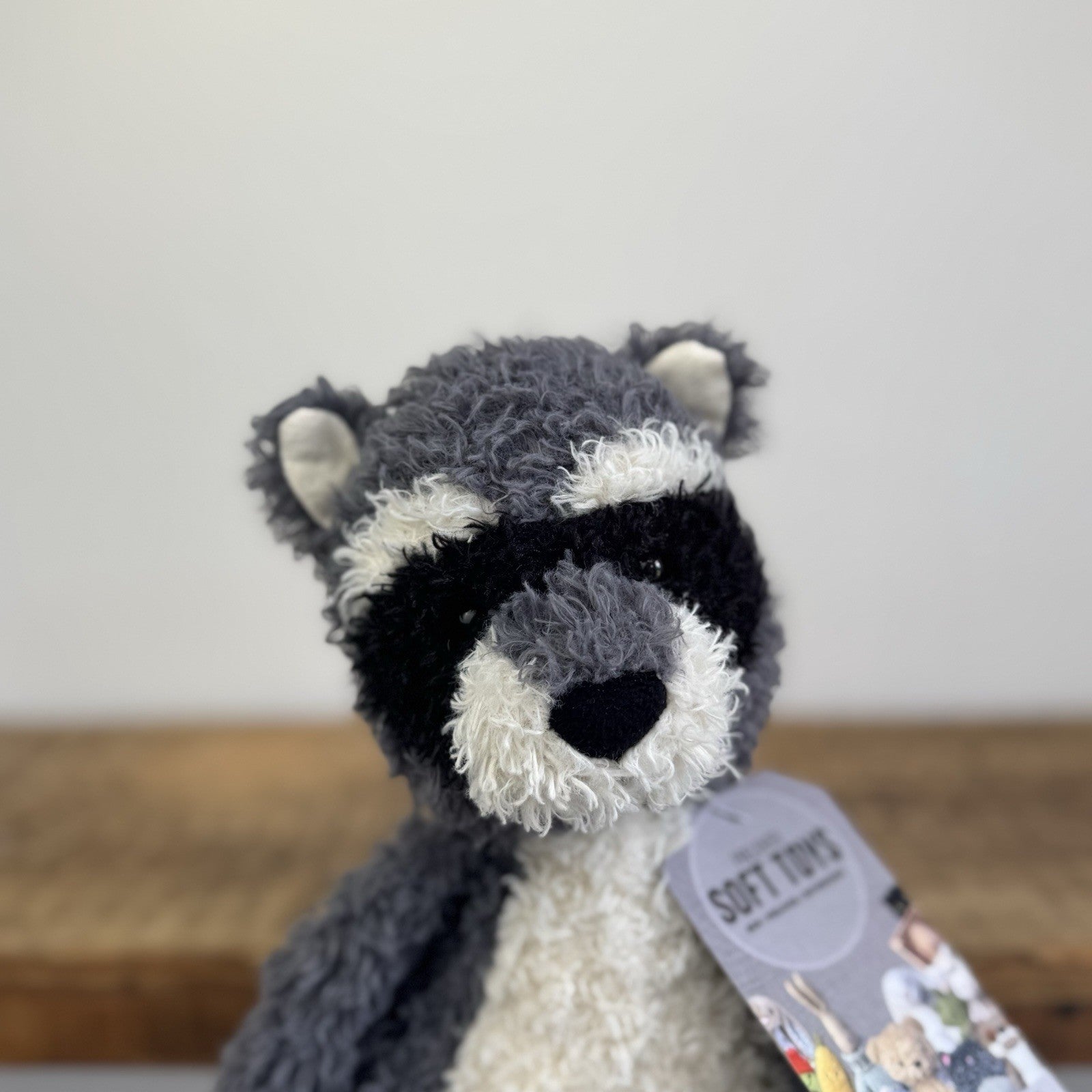 Jellycat Rafferty Raccoon - Sitting Grey Soft Toy Wild Animal Curly Haired 11"