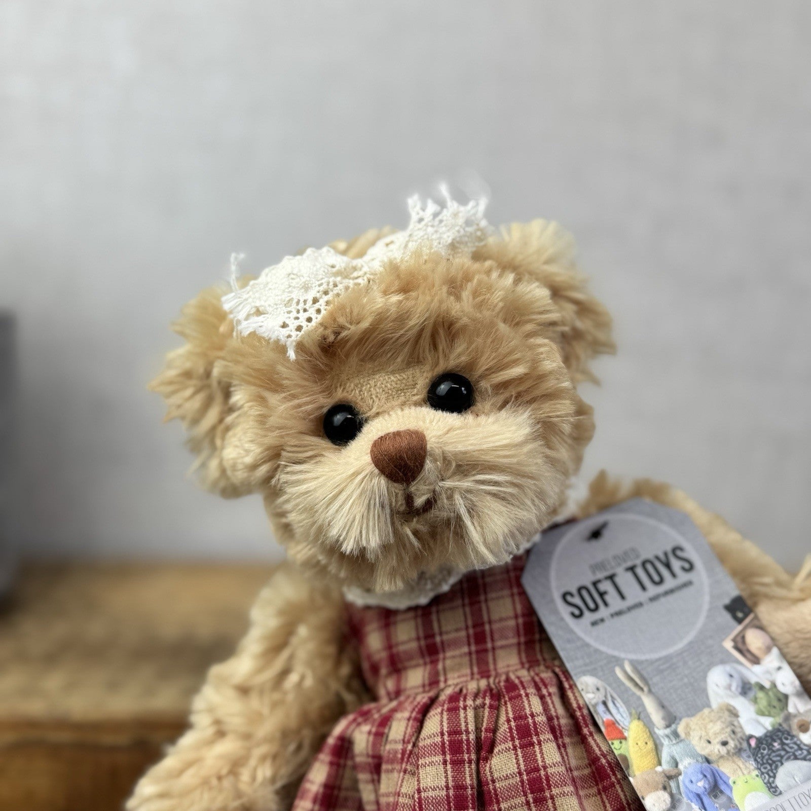 Bukowski Bears - Red/white Plaid Dress - Small Beanie Barbara Bukowski Tan Bear 