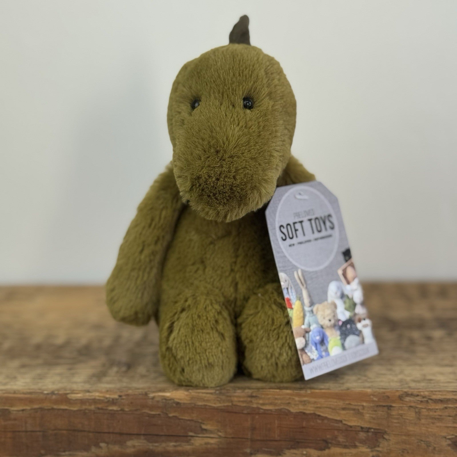 Jellycat Small Bashful Green Dino - Green Olive Beanie Dinosaur Soft Toy 8”