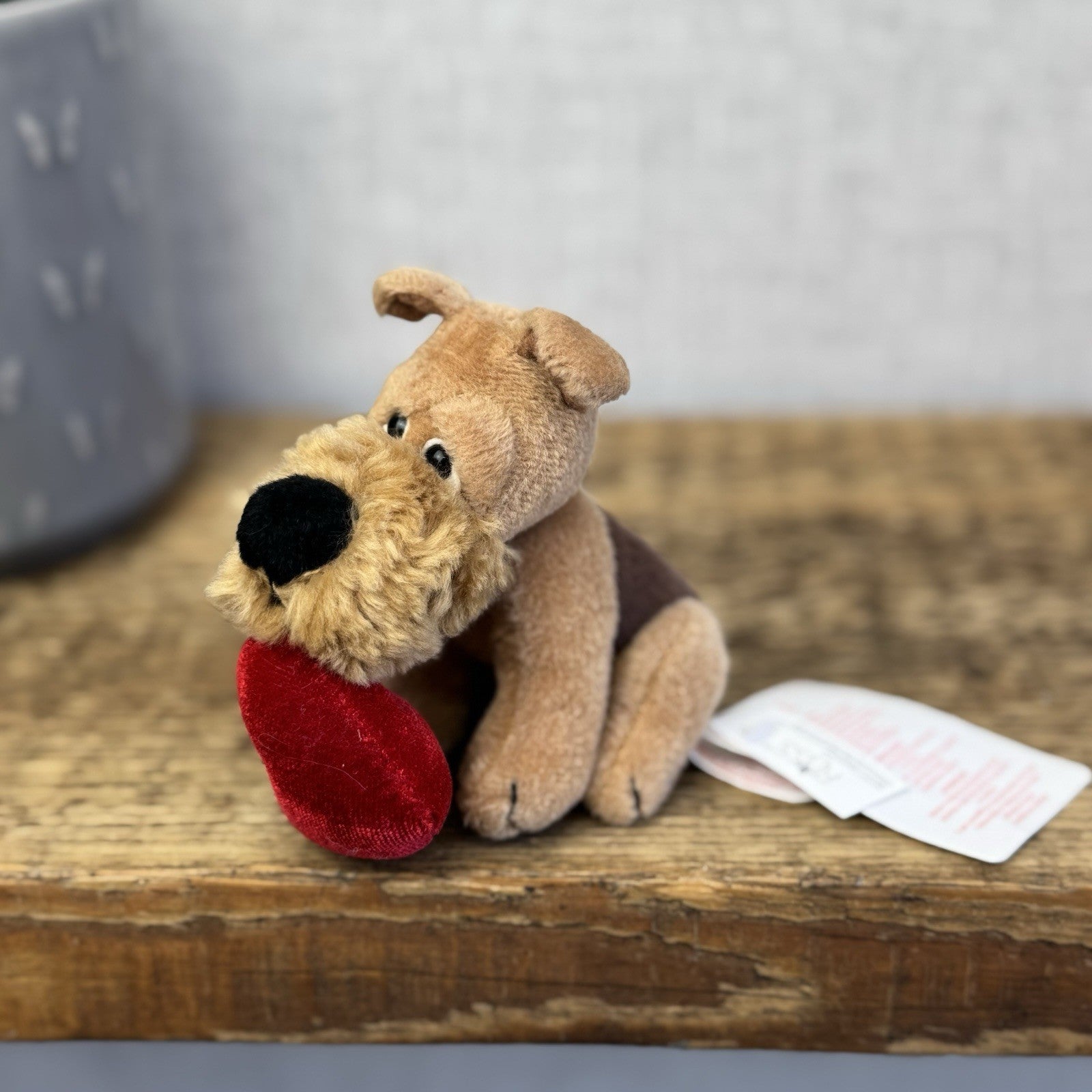 Russ Berrie Mini Beanie Schnauzer Dog Holding Heart - Miniature Soft Toy Tags 