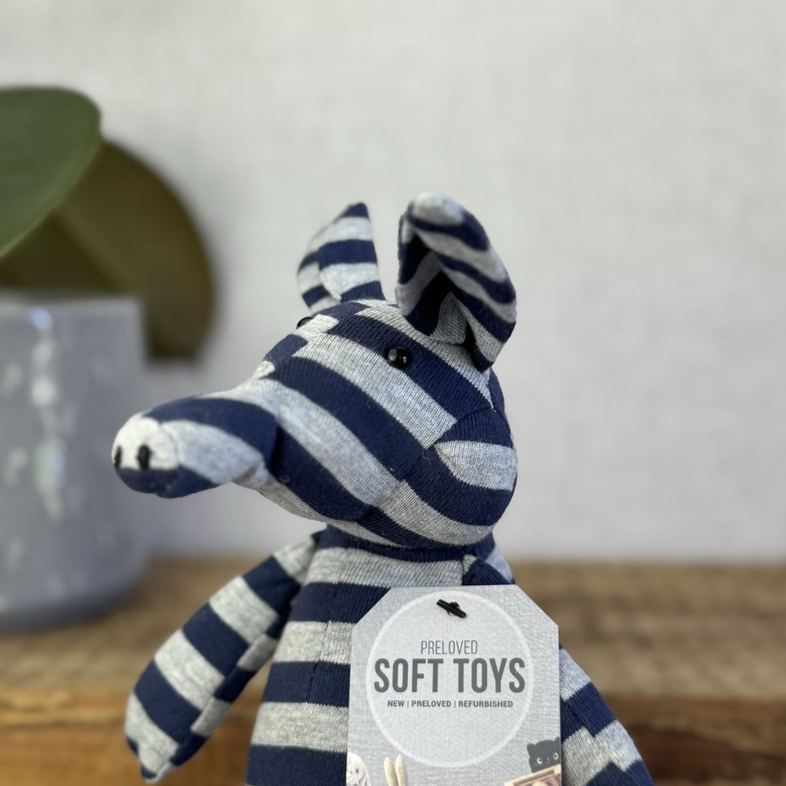 Jellycat Anton Aardvark - Small Grey/Navy Striped Beanie Plush Retired Rare 10"