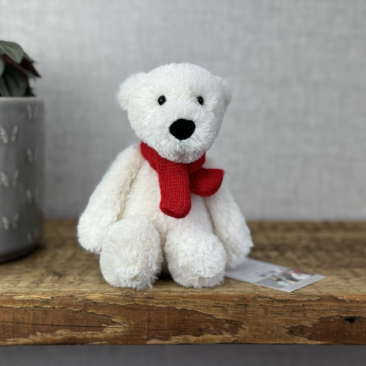 Jellycat Small Bashful Polar Bear - Bashful White Bear With Red Scarf Small 8"