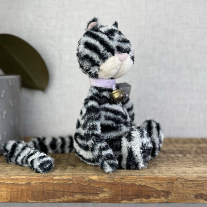 Jellycat Miaow Bella Expresso Cat - Grey/Black Striped Cat Collar With Bell 12"