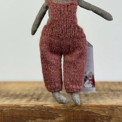 Maileg Chaton Kitten Grey - Grey Linen Cat Rouge Crochet Dungarees NWOT