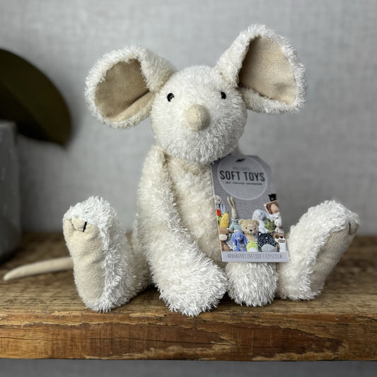 Jellycat Tickle Mouse - Vintage Off White Mouse Beanie Plush Medium Retired 12"