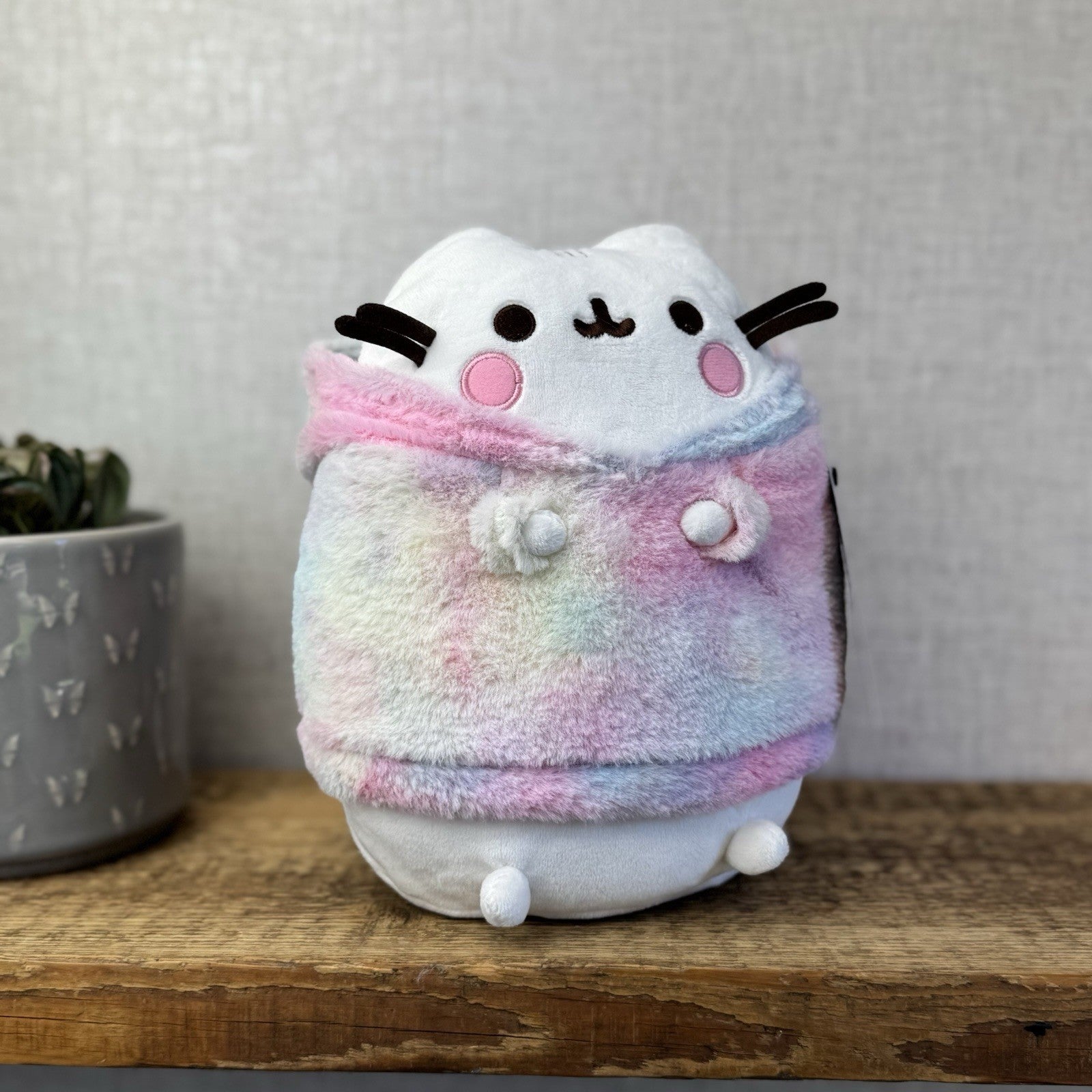 Pusheen Tie Dye Hoodie - Pusheen Cat White With Tye Dye Jumper Plush 10"