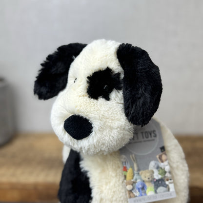 Jellycat Bashful Black & Cream Puppy Dog - Medium Beanie Dog Retired Plush 12”