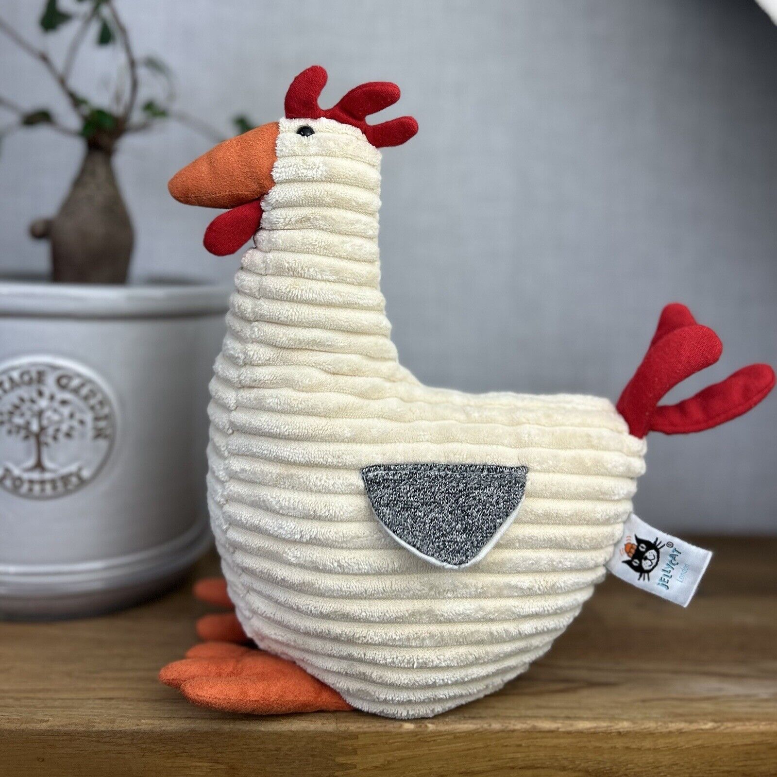 Jellycat Cream Folly Rooster - Corduroy Rooster Soft Toy - Large Rooster Plush
