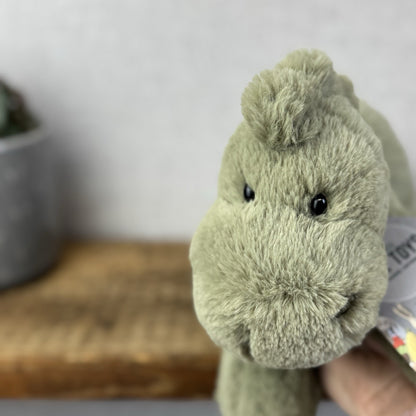 Jellycat Medium Huggady Dinosaur- Floppy Green Dino Soft Toy Retired 10" (#2)