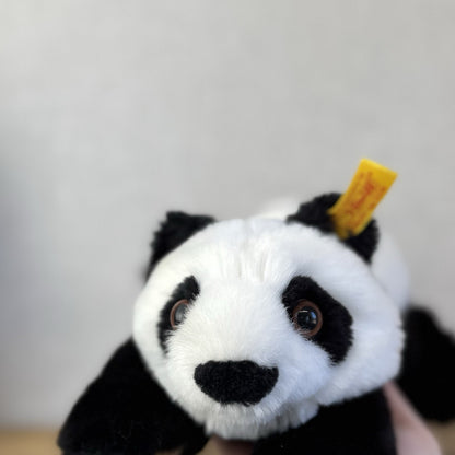 Steiff Small Lying Manschli Panda - New With Tags Vintage Small Laying Panda 9"